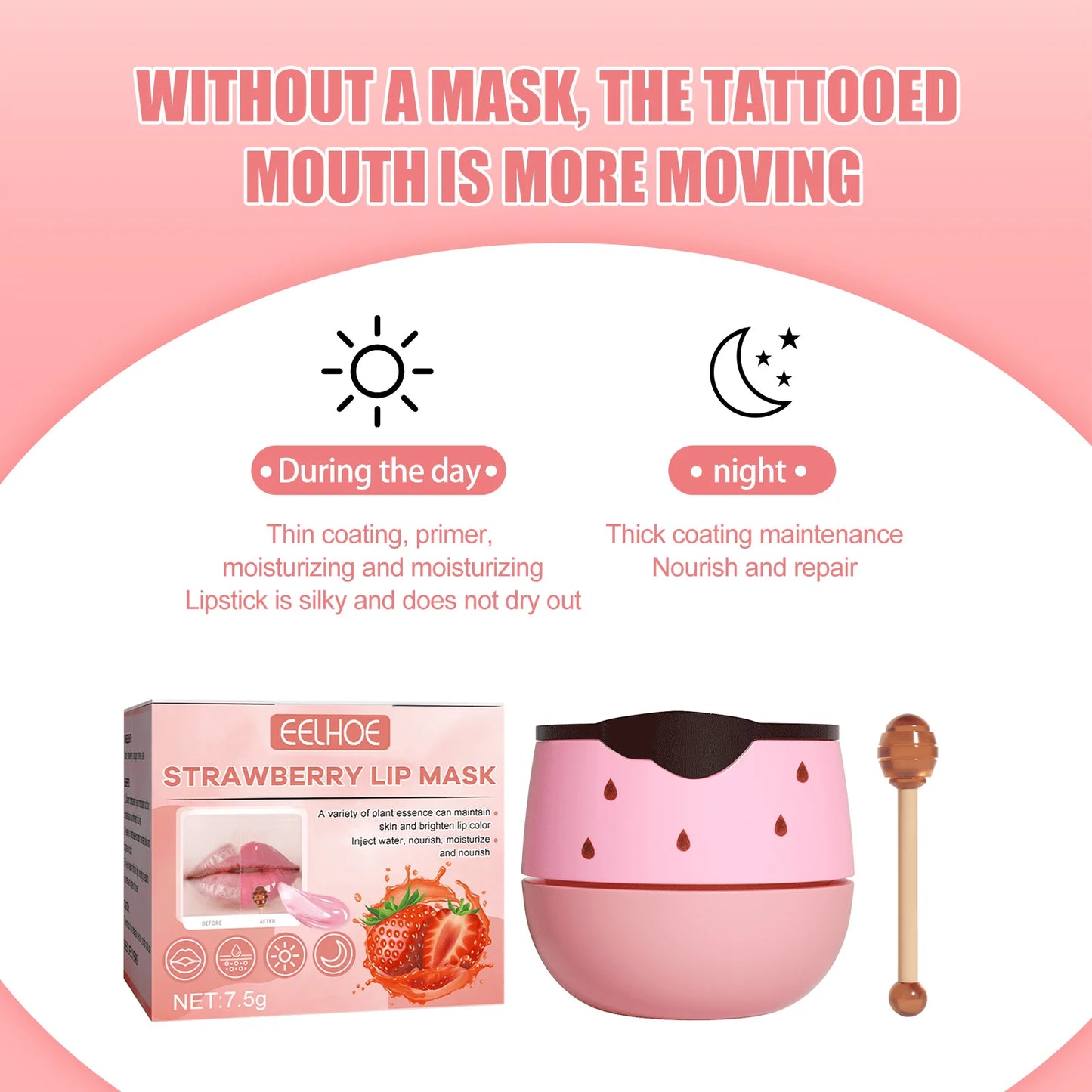 Moisturizing Lip Mask with Lip Brush Day and Night Repair Lip Balm Hydrating Prevention Dry Crack Lip Scrubs Exfoliator