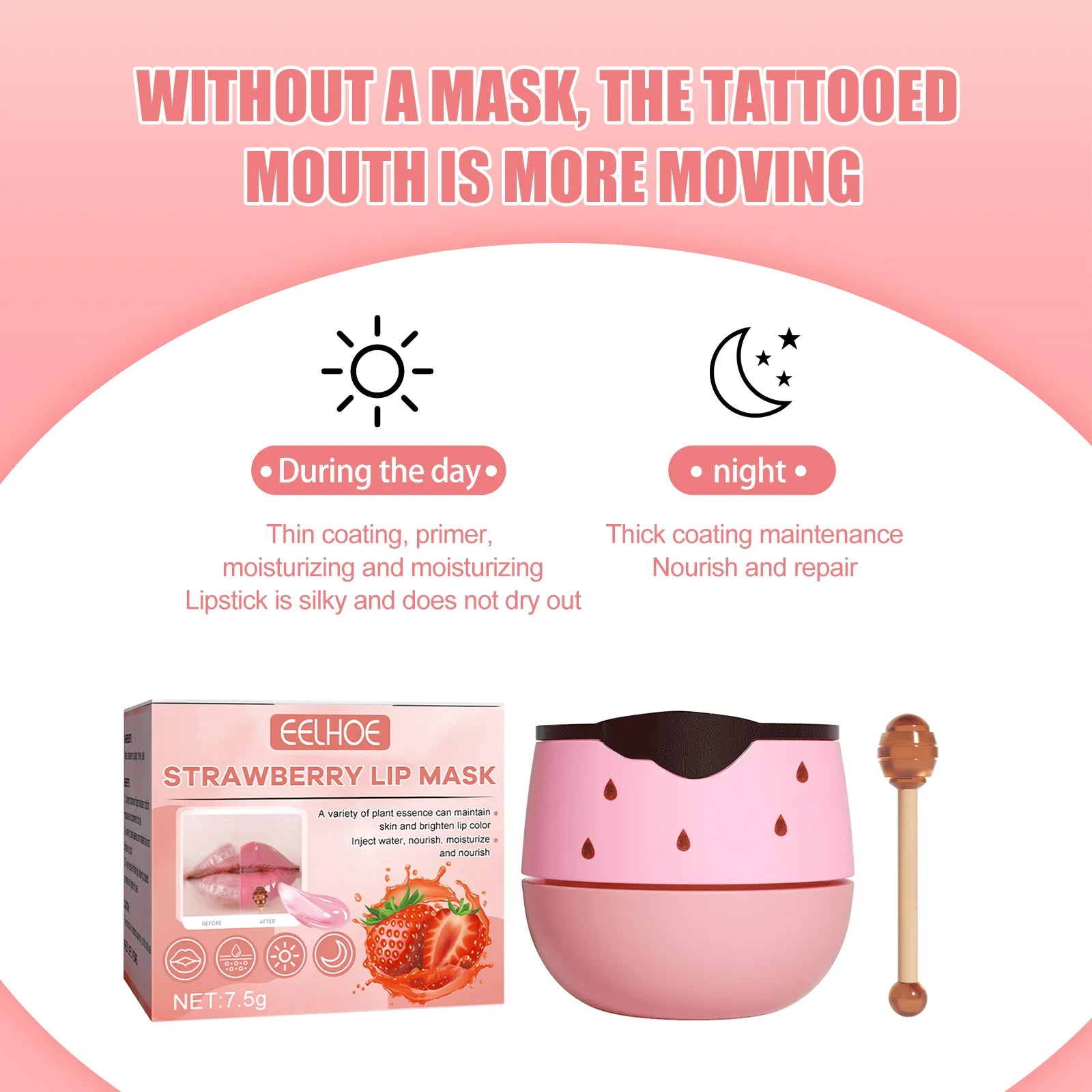 Moisturizing Lip Mask with Lip Brush Day and Night Repair Lip Balm Hydrating Prevention Dry Crack Lip Scrubs Exfoliator