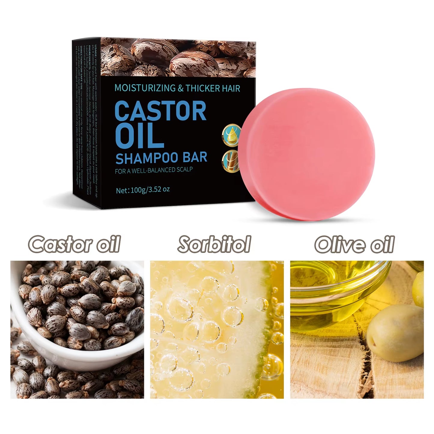 100G Castor Oil Shampoo Hand Make Soap Bar for Hair Growth Hydrating Moisturizing Anit Hair Loss Repair Damage Dry Hair Skin