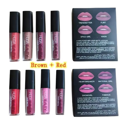 4Pcs Lipstick Set Matte Lip Gloss Waterproof Lip Glaze Tint Non-Stick Non-Fading Lips Huda Lip Makeup Cosmetic Lip Care