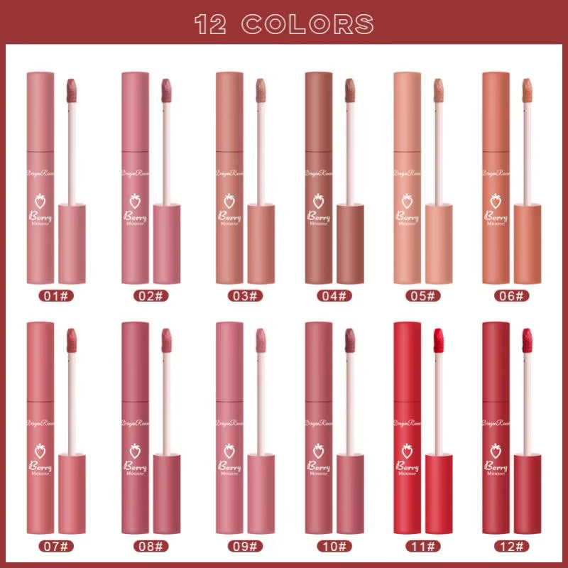 12 Colors Velvet Matte Lip Gloss Waterproof Moisturizing Easy to Wear Long Lasting Hydrating Liquid Lipstick Beauty Cosmetics