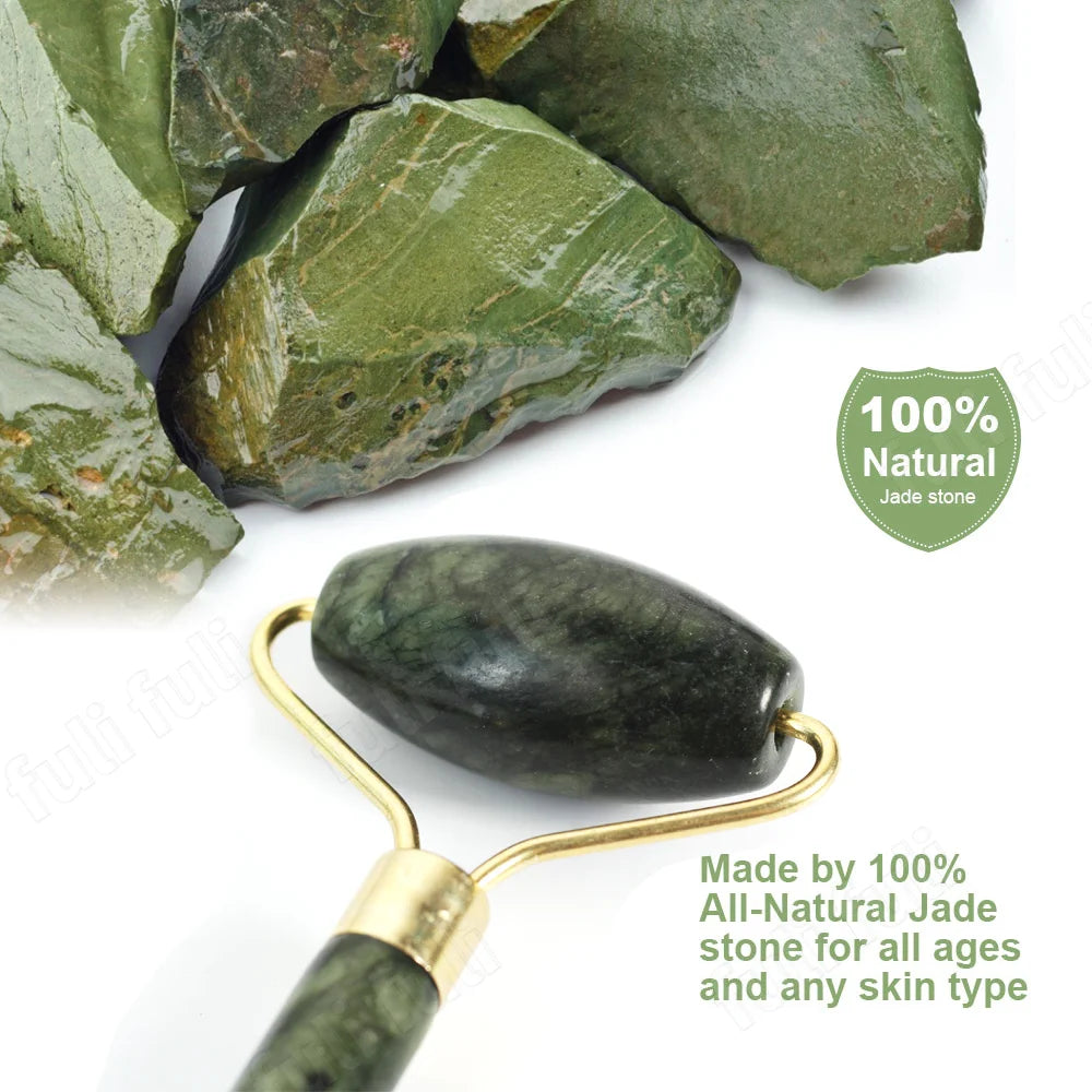 Natural Jade Roller Gua Sha Set Massager for Face Gouache Scraper Roller Set Facial Skin Care Beauty Health Massage Tools