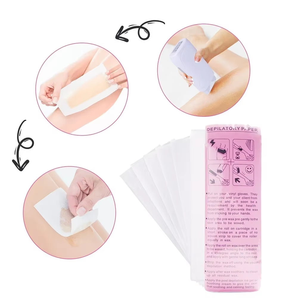 Honey Epilatory Waxing Kit Depilatory Roll on Wax Heater Machine with Refillable Wax Cream&100Pcs Waxing Papers for Hair Removal