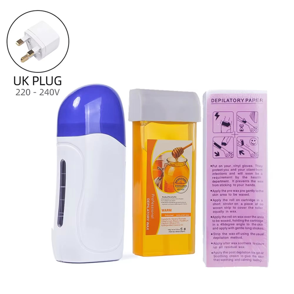 Honey Epilatory Waxing Kit Depilatory Roll on Wax Heater Machine with Refillable Wax Cream&100Pcs Waxing Papers for Hair Removal