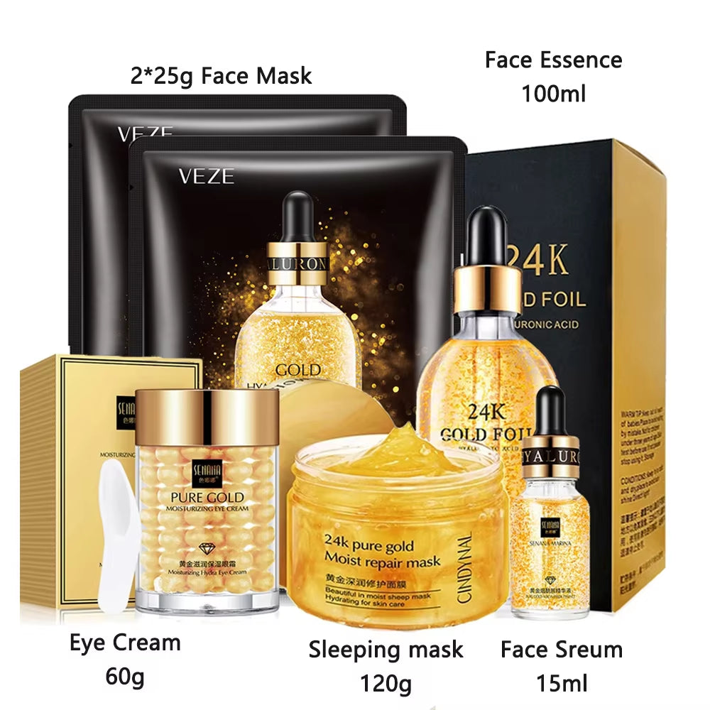 Facial Skin Care Set 24K Gold Skincare Mask Face Toner Cosmetic Women Skin Care Product Moisturizer anti Wrinkle Skincare Kit