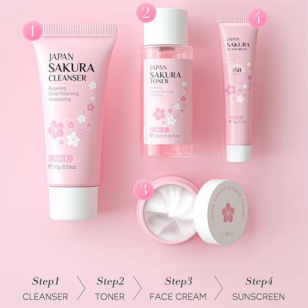 Sakura Skin Care Sets & Kits with Cleanser,Serum,Eye Cream,Essence Cream Beauty Products for Women Gift Sets Routine Travel Kit