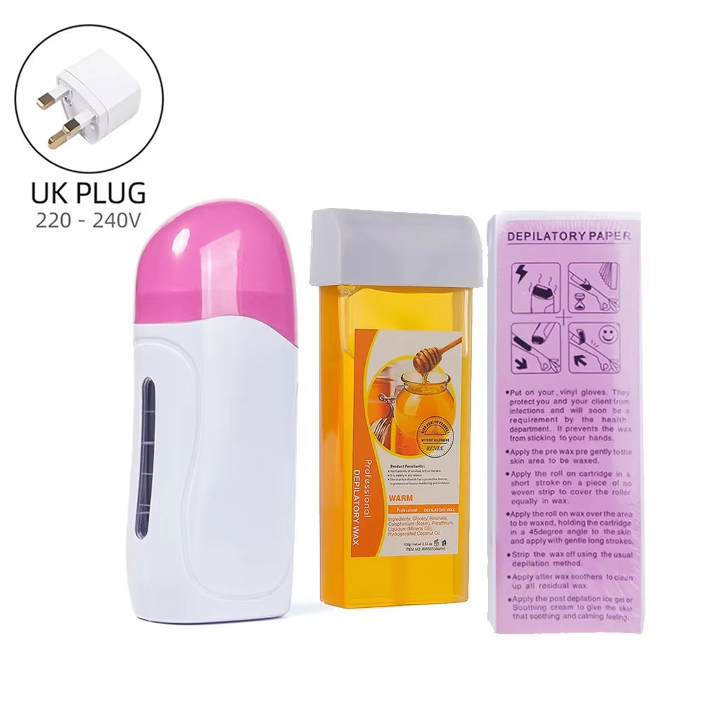 Honey Epilatory Waxing Kit Depilatory Roll on Wax Heater Machine with Refillable Wax Cream&100Pcs Waxing Papers for Hair Removal