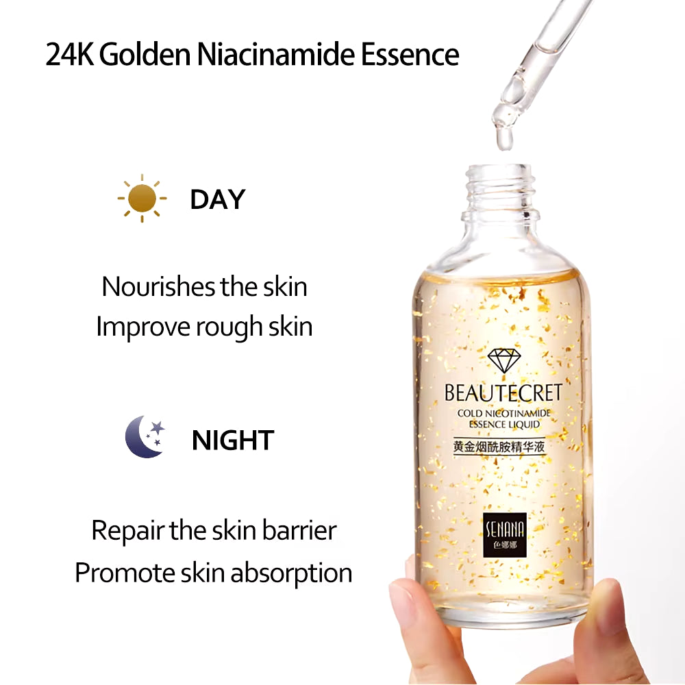 Skincare Product 24K Gold Niacinamide Face Serum anti Aging Hyaluronic Acid for Face Shrinks Pores Korean Skin Care Products