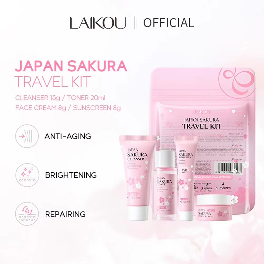 Sakura Skin Care Sets & Kits with Cleanser,Serum,Eye Cream,Essence Cream Beauty Products for Women Gift Sets Routine Travel Kit