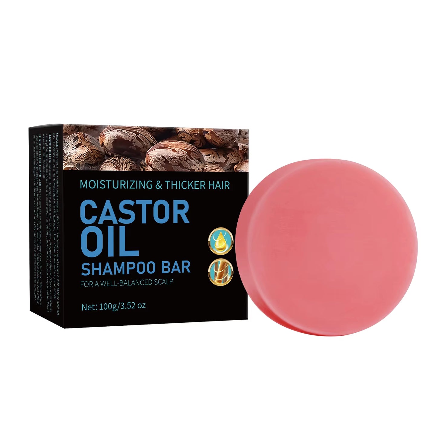 100G Castor Oil Shampoo Hand Make Soap Bar for Hair Growth Hydrating Moisturizing Anit Hair Loss Repair Damage Dry Hair Skin