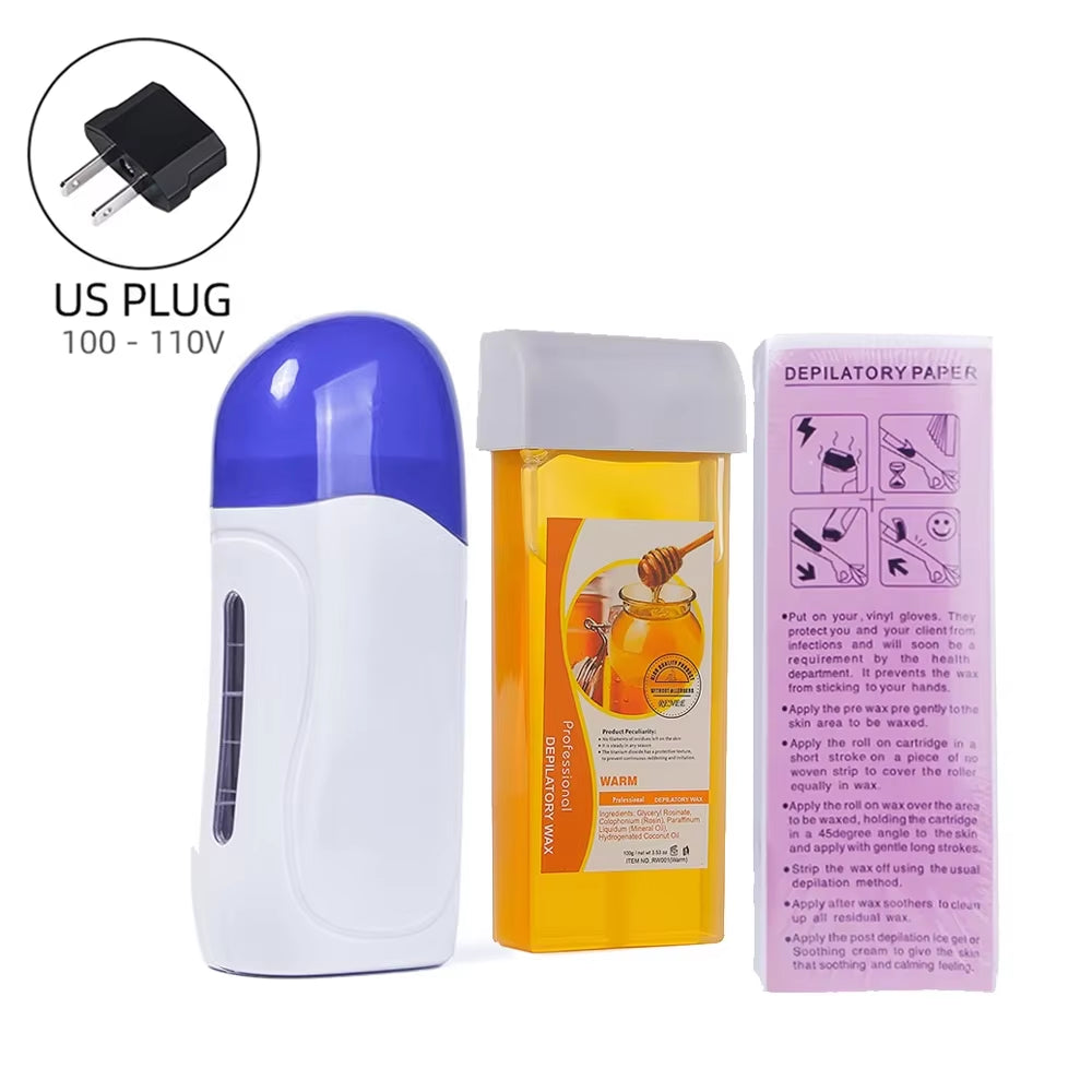 Honey Epilatory Waxing Kit Depilatory Roll on Wax Heater Machine with Refillable Wax Cream&100Pcs Waxing Papers for Hair Removal