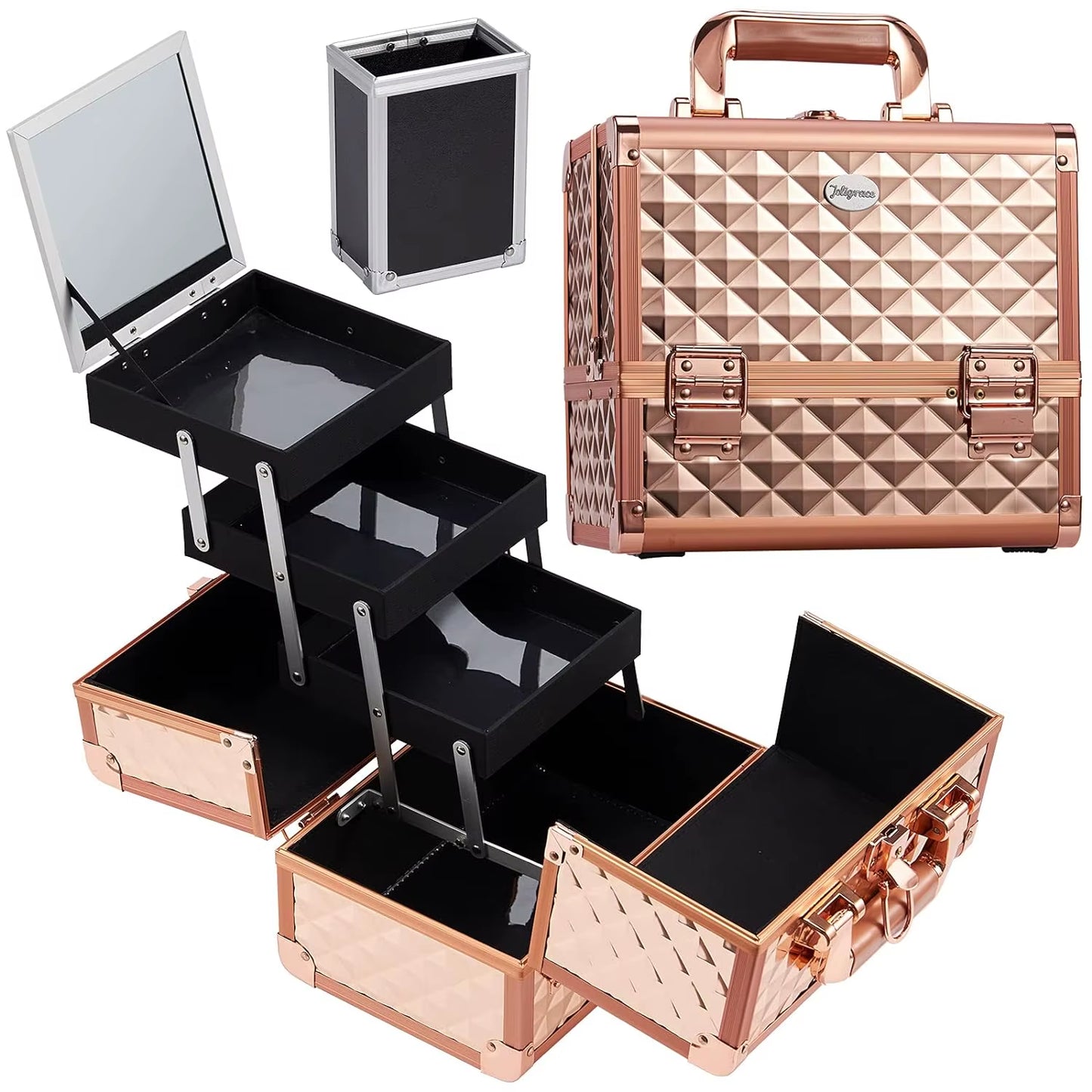 Professional Makeup Suitcase Portable Large Capacity Make up Case Box with Cosmetic Brushes Holder Mirror Lockable