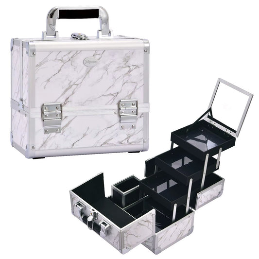 Professional Makeup Suitcase Portable Large Capacity Make up Case Box with Cosmetic Brushes Holder Mirror Lockable