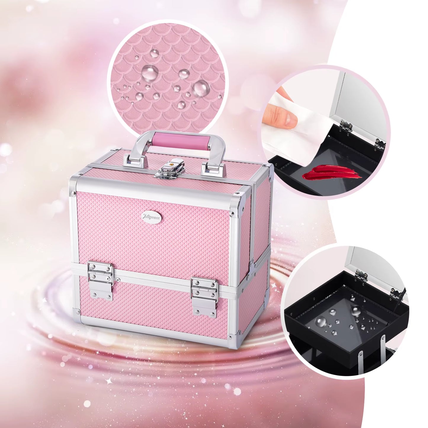 Professional Makeup Suitcase Portable Large Capacity Make up Case Box with Cosmetic Brushes Holder Mirror Lockable