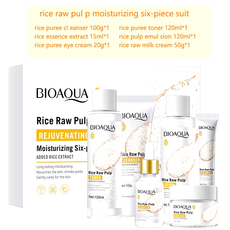 6Pcs Rice Puree Facial Skin Care Set Moisturizing Brightening Anti-Wrinkle Beauty Health Korean Cosmetics Skin Care with Box