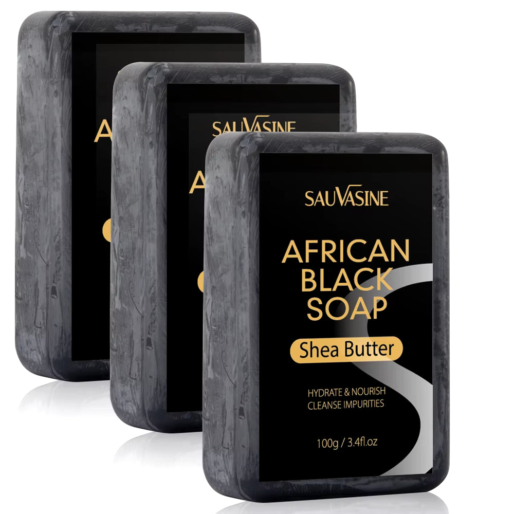 100G AFRICAN BLACK SOAP Shea Butter Bar Moisturizing Acne Treatment Cleanser for Clear Skin Care Deep Cleaning Glowing