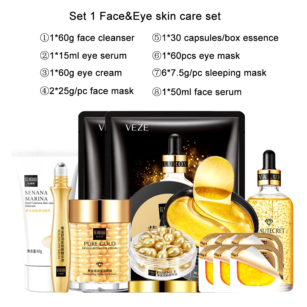 Facial Skin Care Set 24K Gold Skincare Mask Face Toner Cosmetic Women Skin Care Product Moisturizer anti Wrinkle Skincare Kit