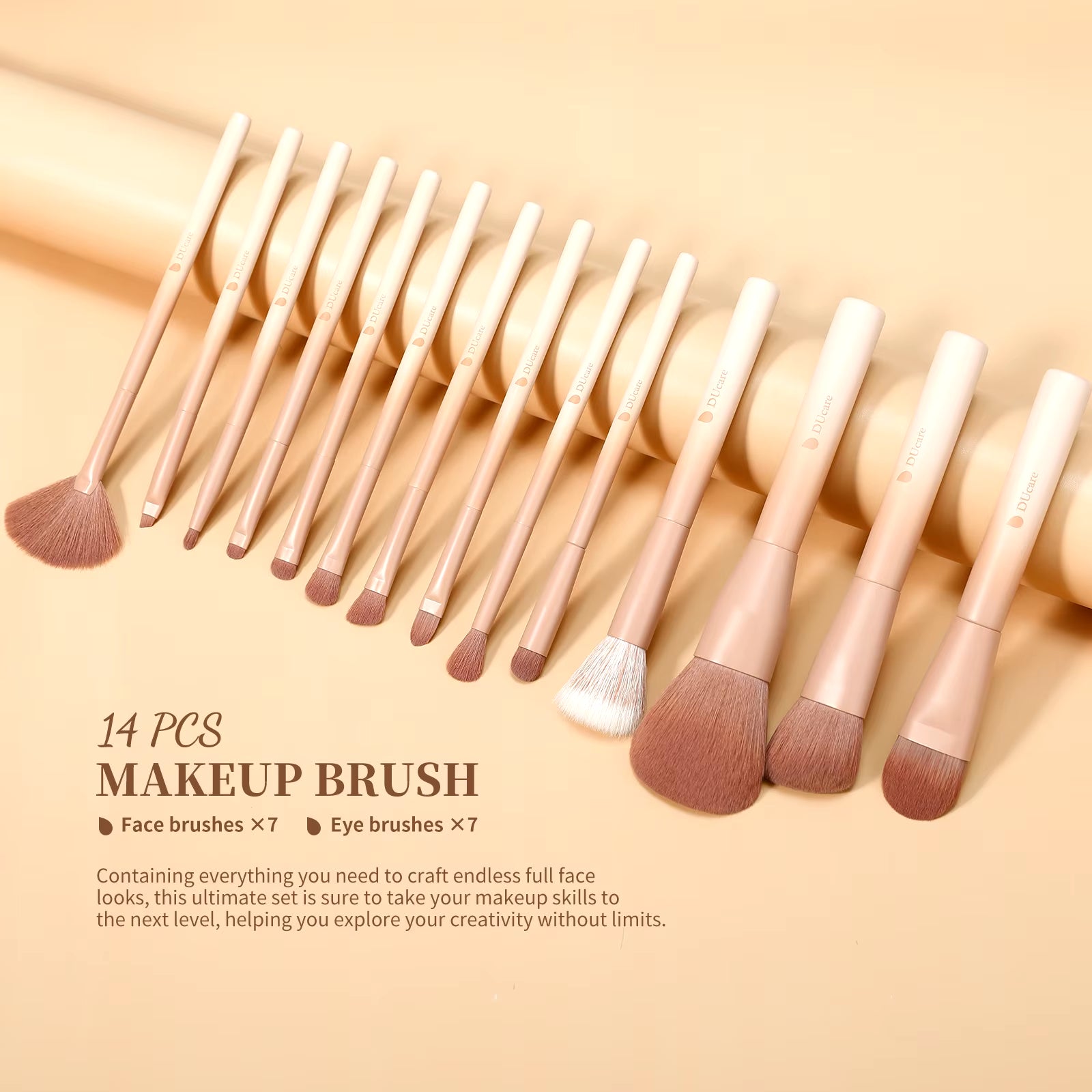 14PCS Makeup Brush Set Professional Luxury Cosmetic COFFEE Foundation Blush Eyeshadow Brushes with 3Pcs Makeup Sponge