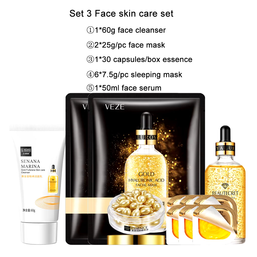 Facial Skin Care Set 24K Gold Skincare Mask Face Toner Cosmetic Women Skin Care Product Moisturizer anti Wrinkle Skincare Kit