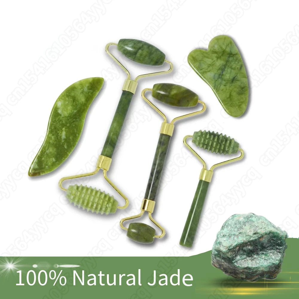 Natural Jade Roller Gua Sha Set Massager for Face Gouache Scraper Roller Set Facial Skin Care Beauty Health Massage Tools