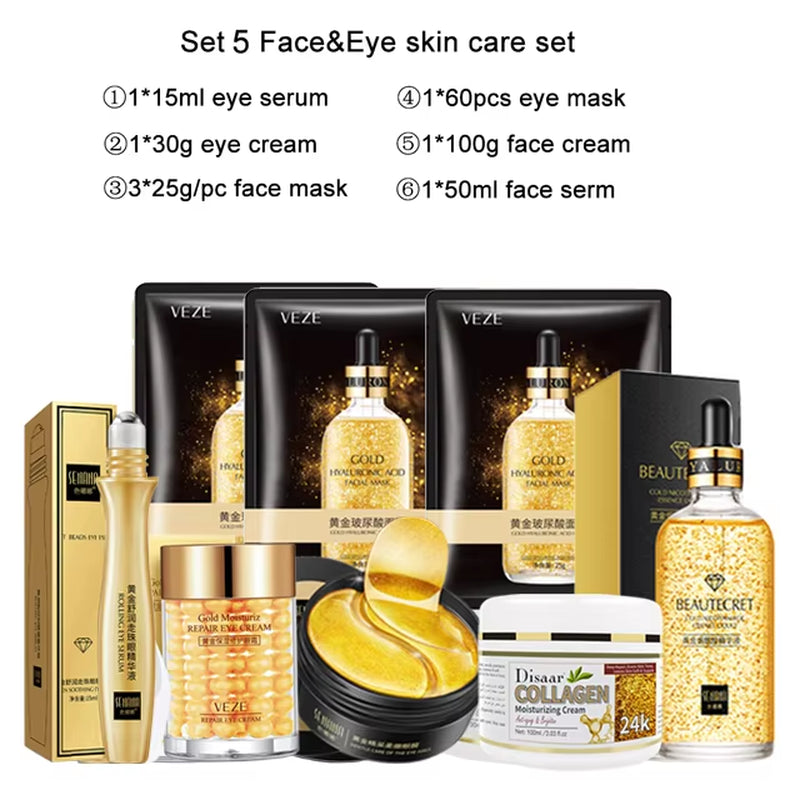 Facial Skin Care Set 24K Gold Skincare Mask Face Toner Cosmetic Women Skin Care Product Moisturizer anti Wrinkle Skincare Kit