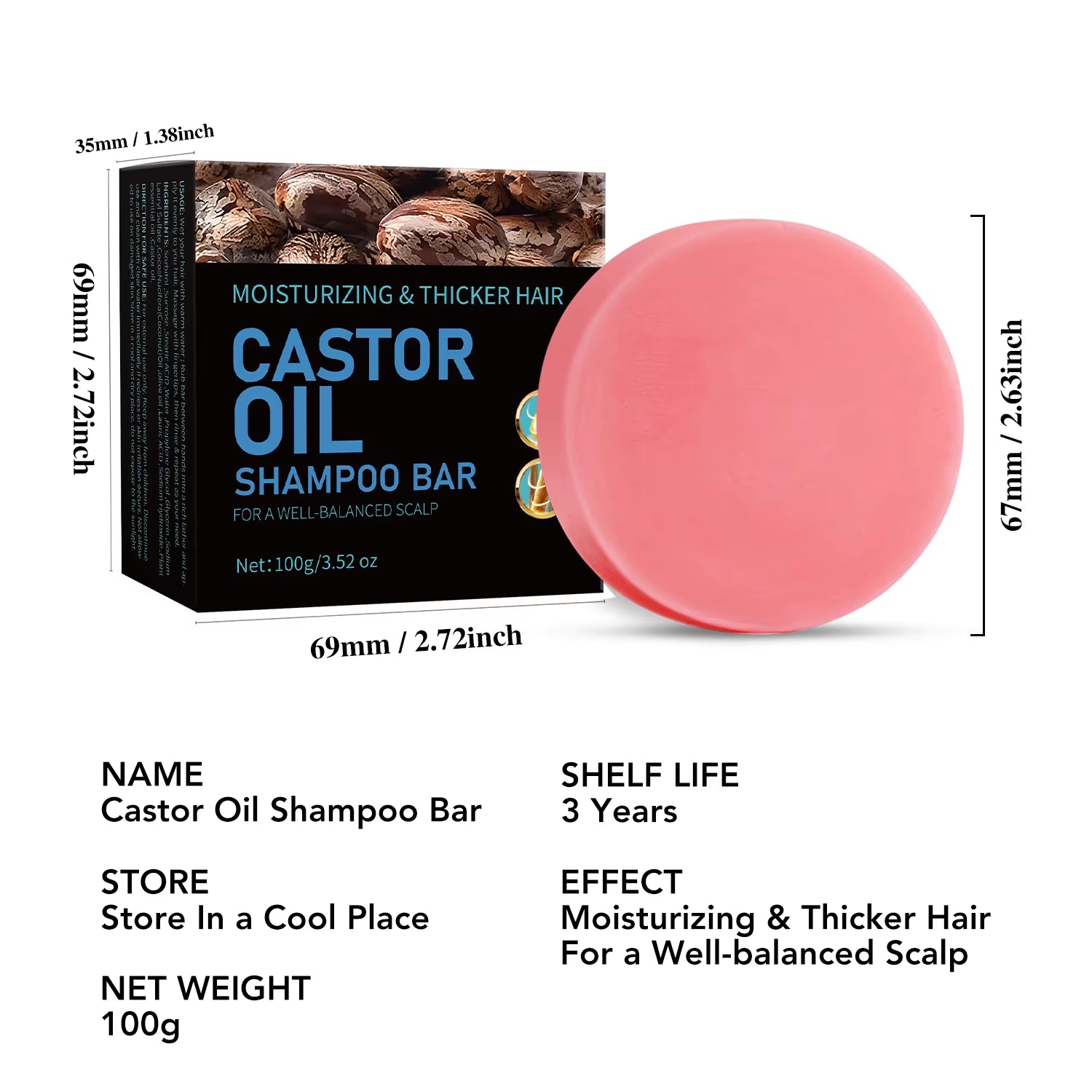 100G Castor Oil Shampoo Hand Make Soap Bar for Hair Growth Hydrating Moisturizing Anit Hair Loss Repair Damage Dry Hair Skin