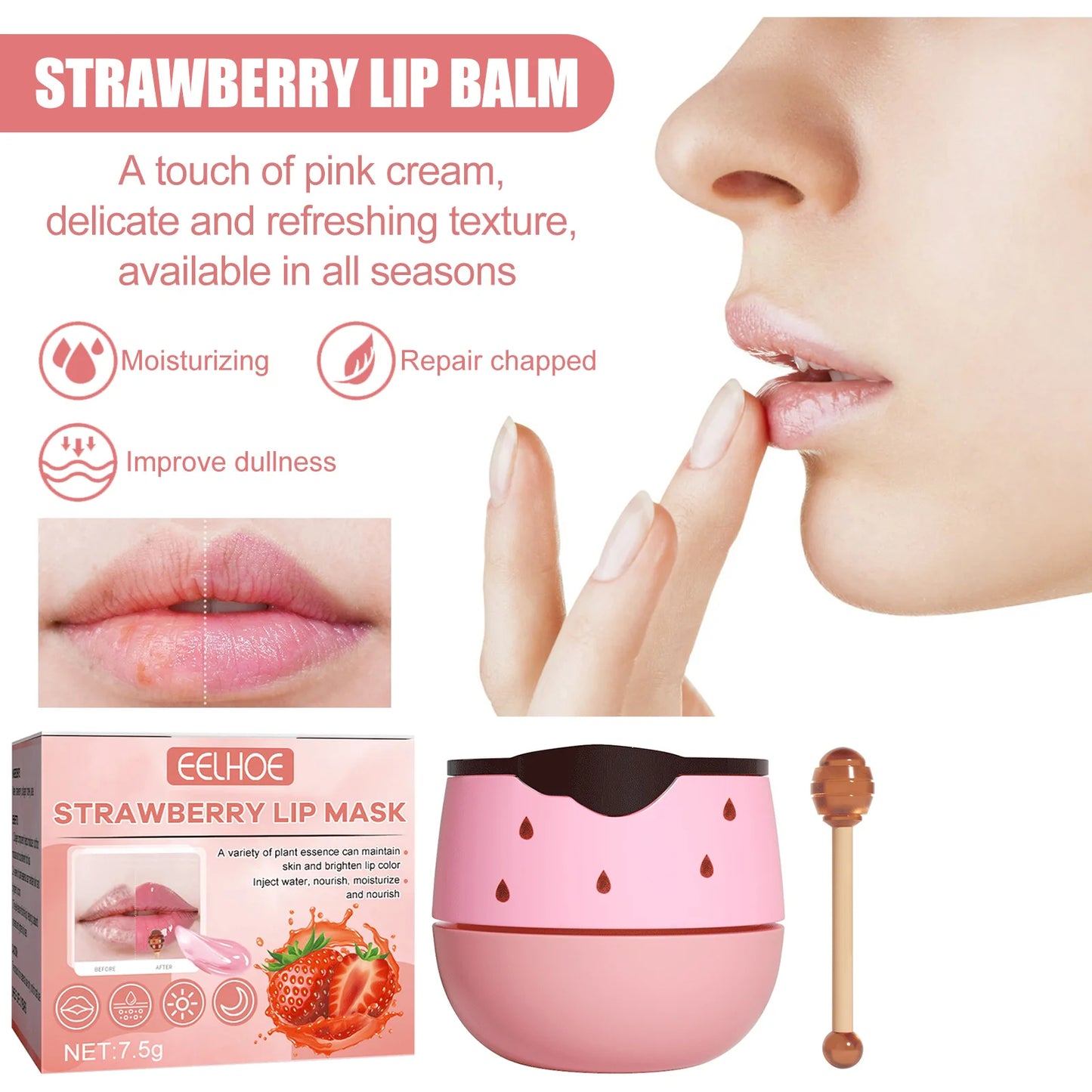 Moisturizing Lip Mask with Lip Brush Day and Night Repair Lip Balm Hydrating Prevention Dry Crack Lip Scrubs Exfoliator